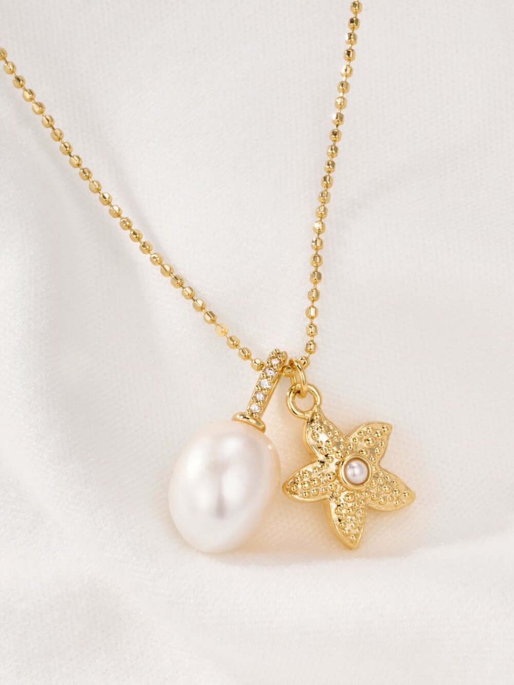 Alicia Bonnie crystal pave starfish pearl gold necklace